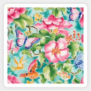 Flowers and butterflies on turquoise Sticker